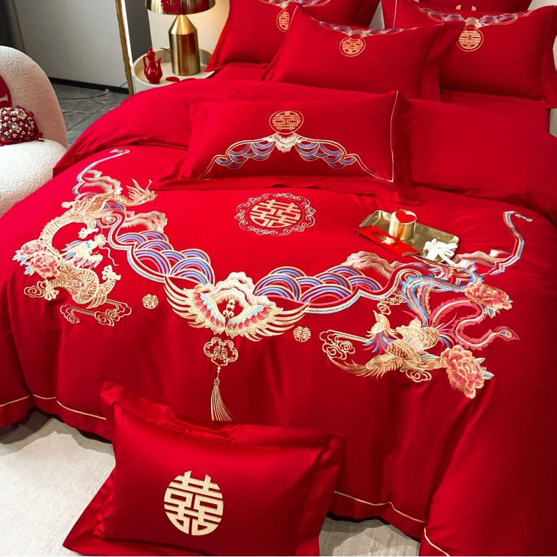 【龙凤和鸣】龙凤喜被床单喜庆婚庆大红结婚被套四件套陪嫁床上用品