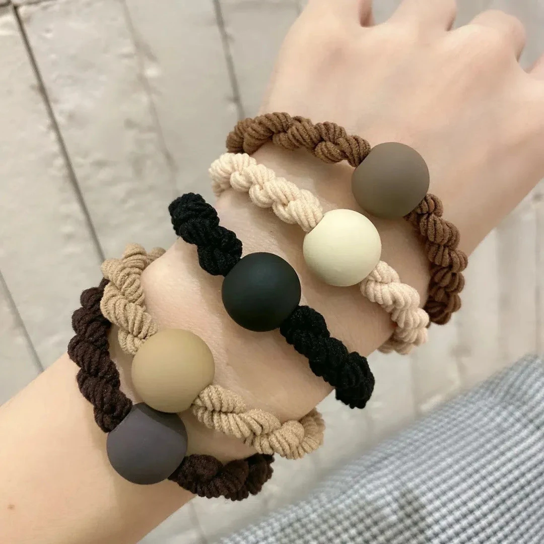 【5根】雅丹秋冬新款简约基础高弹力磨砂球粗皮筋女扎马尾发绳发圈