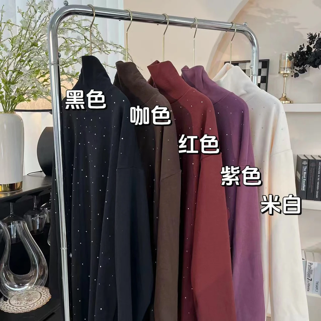 2023冬季韩版简约闪闪烫钻高领时尚内搭长袖套头打底女1452