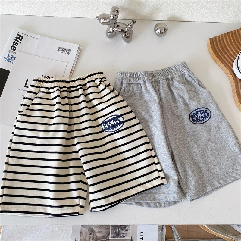 儿童休闲短裤夏季薄款潮洋气条纹宽松中裤男童宝宝五分裤子运动潮