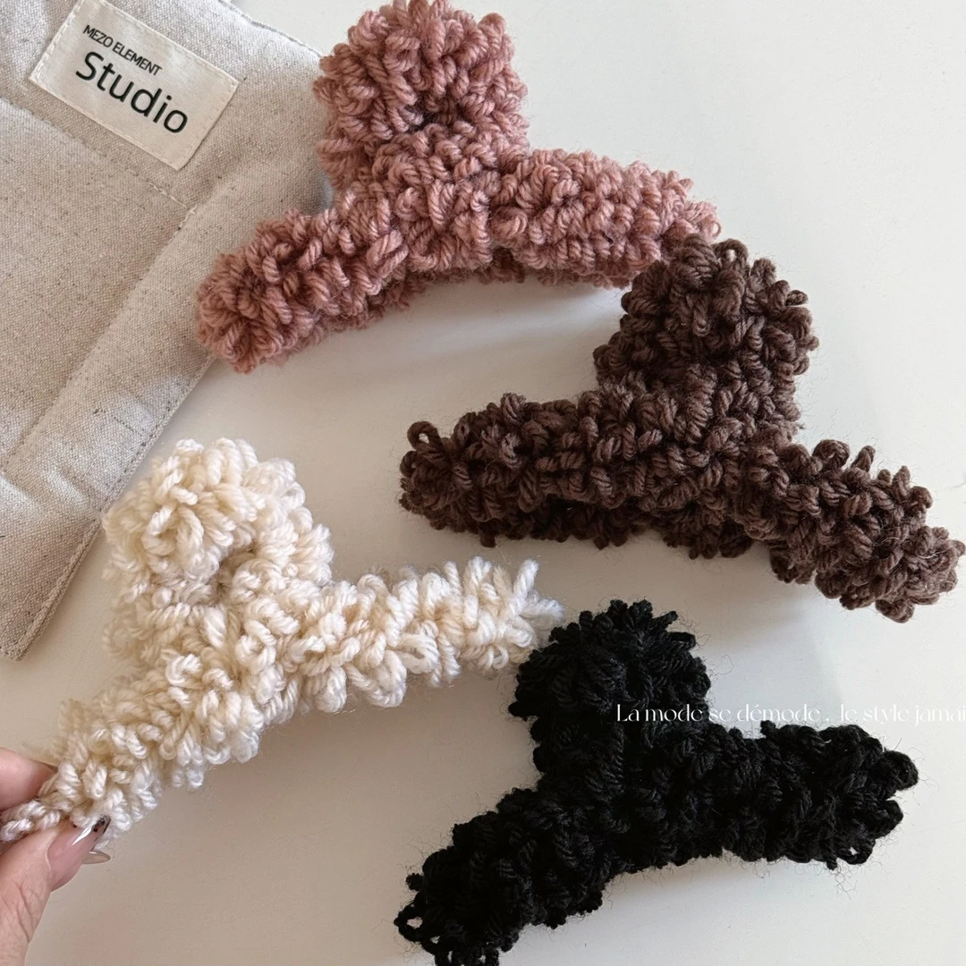 毛线毛绒抓夹秋冬简约纯色盘发鲨鱼夹秋冬发夹气质发饰新款头饰