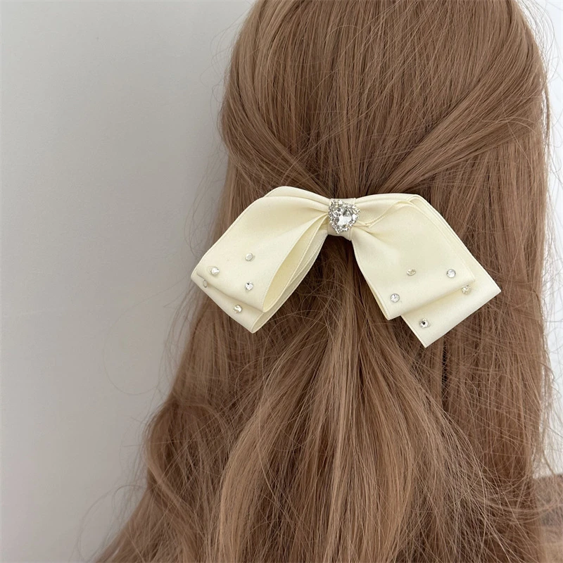 韩版精致下垂水钻爱心蝴蝶结发夹布艺新款百搭质感半夹鸭嘴夹发饰