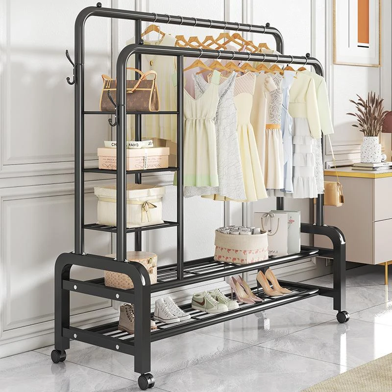 简易晾衣架落地家用卧室挂衣服架子宿舍室内阳台晒衣架折叠凉衣杆