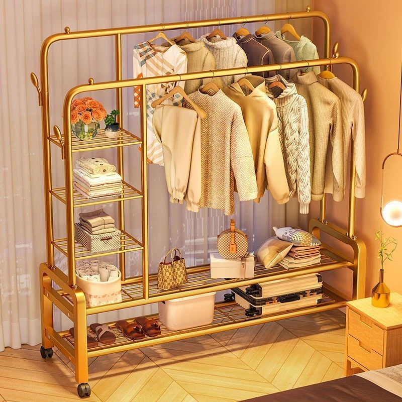 晾衣架落地立式阳台室内挂衣架杆家用卧室衣帽架简易折叠衣服架子