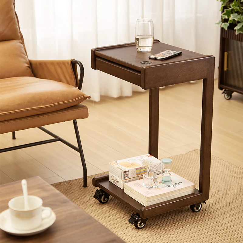 云笙实木可移动沙发角几家用电脑桌迷你推车零食收纳架客厅小茶几