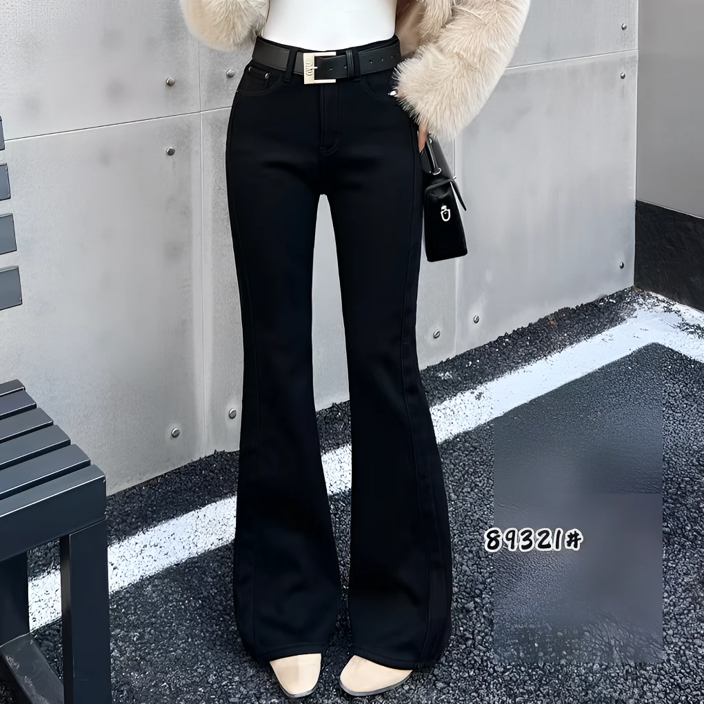 【合肥欢欢】89321#冬季时尚显瘦弹力百搭高腰加厚加绒微喇牛仔裤女