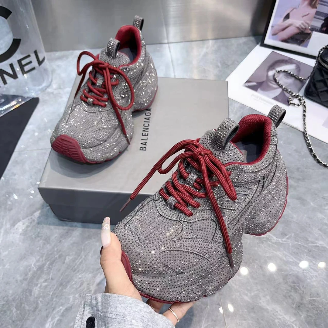 【合肥欢欢】3227新款个性ins潮满天星烫钻休闲增高厚底老爹鞋女