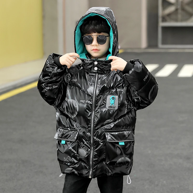 儿童太空人冬季加厚炸街亮棉服男童中大童加绒棉服保暖加厚时尚潮