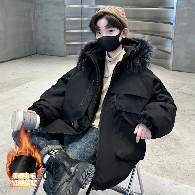 男童冬装加绒加厚派克服棉衣2025新款儿童保暖中大童冲锋衣外套潮