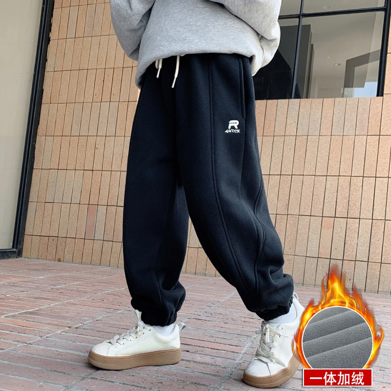 男童加绒裤子儿童卫裤2025新款中大童冬装运动长裤男孩加厚一体绒