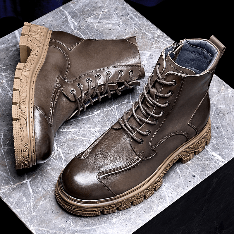 冬季厚底复古马丁靴男高帮英伦风时尚牛皮中帮机车靴男工装靴真皮