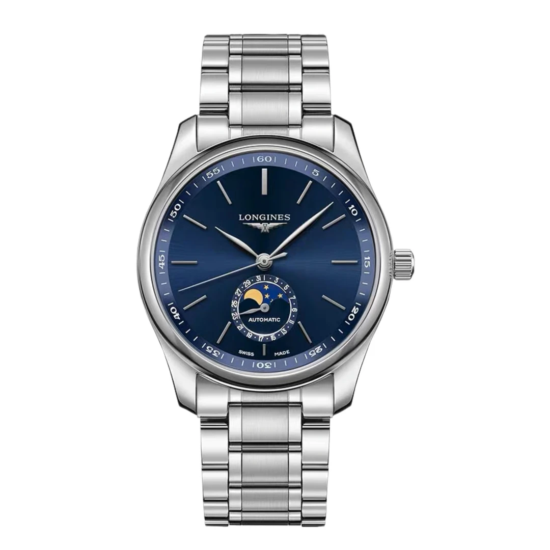 99新 Longines/浪琴 华/名匠909四针月相条钉蓝/公价21300/表径40