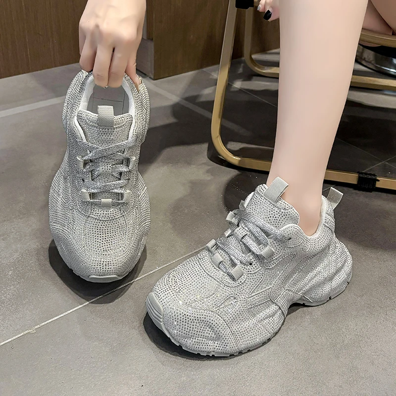 璀璨星河2024早秋新款透气厚底老爹鞋女时尚百搭镶钻小众休闲潮鞋