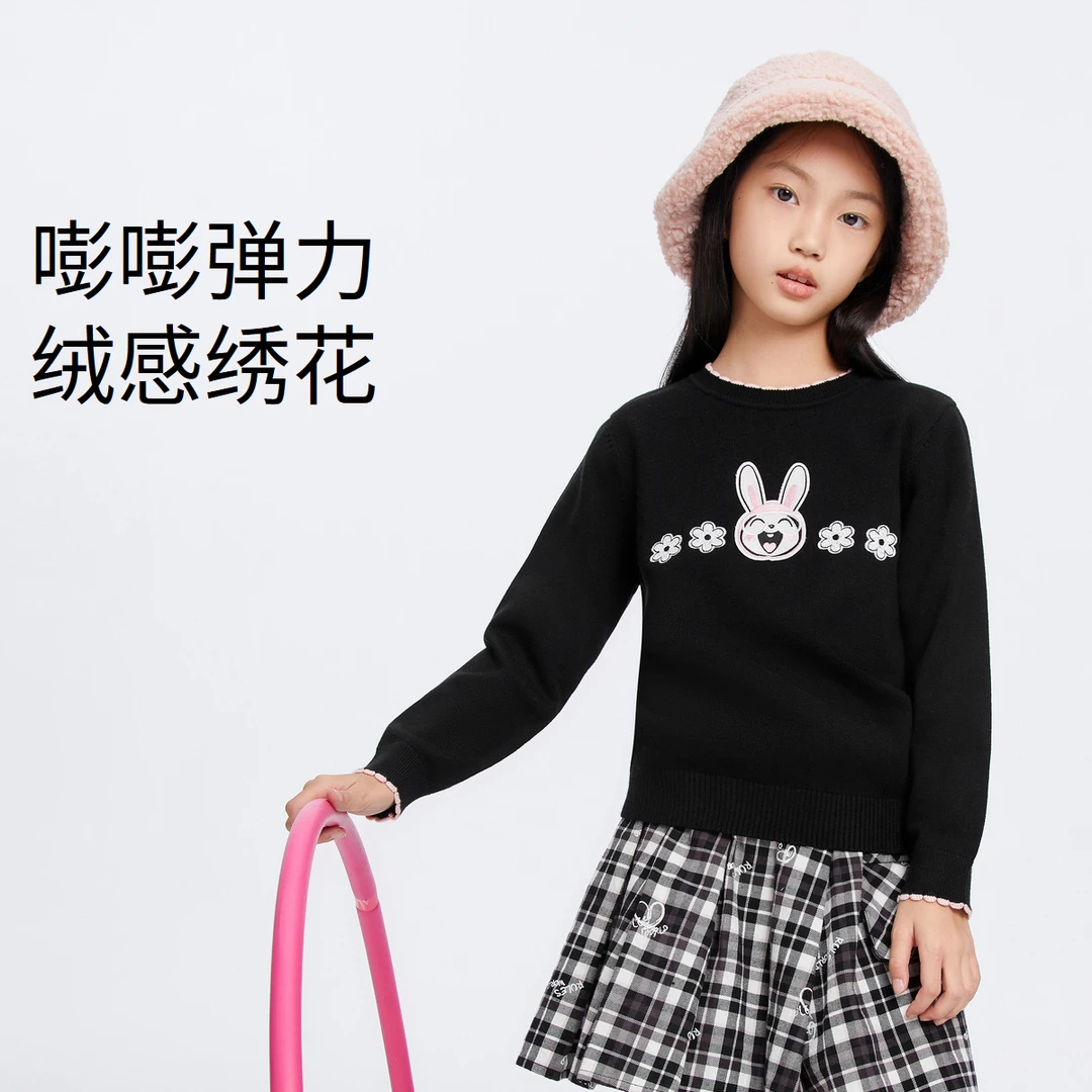 女童圆领长袖针织衫2023年冬季新款安奈儿童装EG344180
