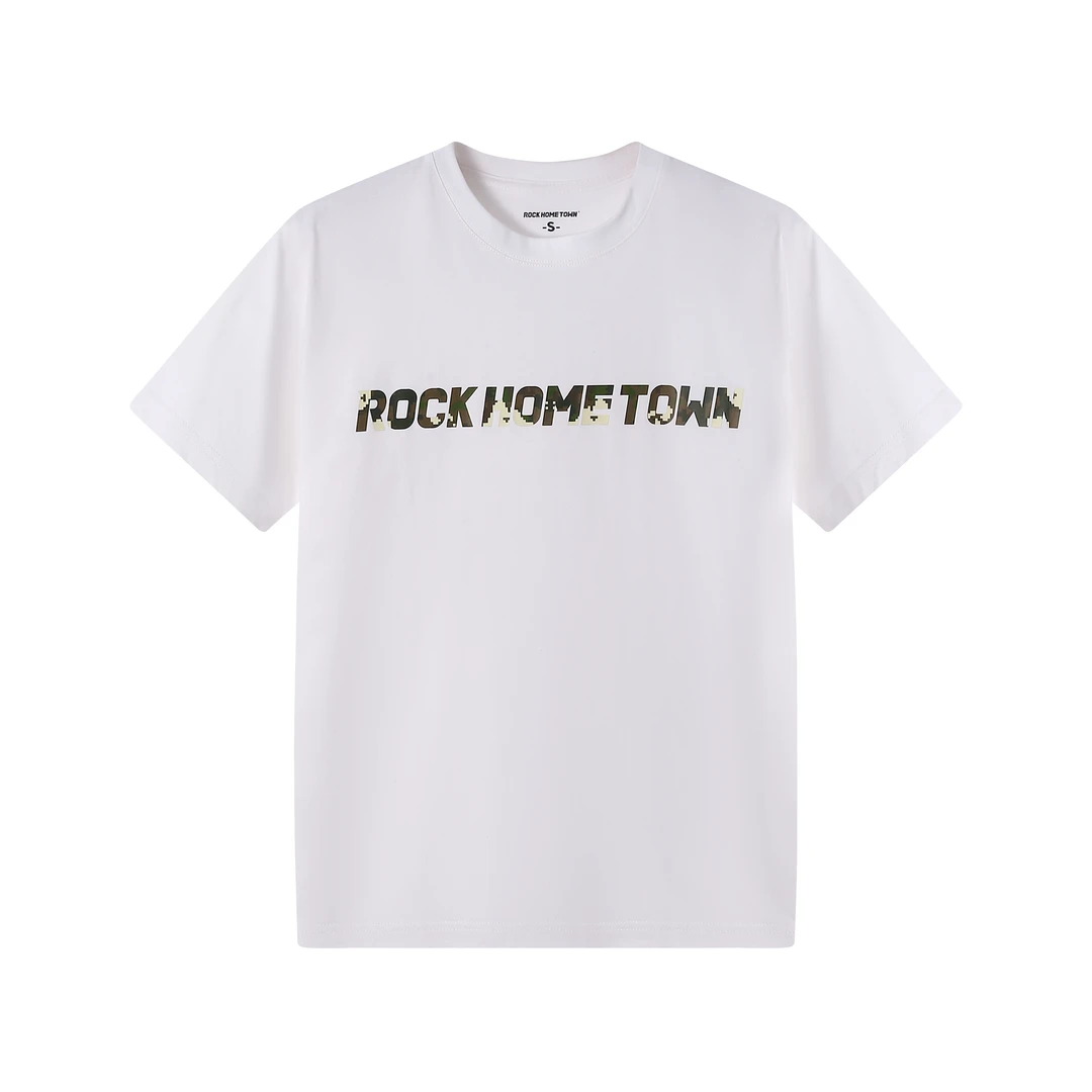 ROCK HOME TOWN迷彩LOGO白色短袖