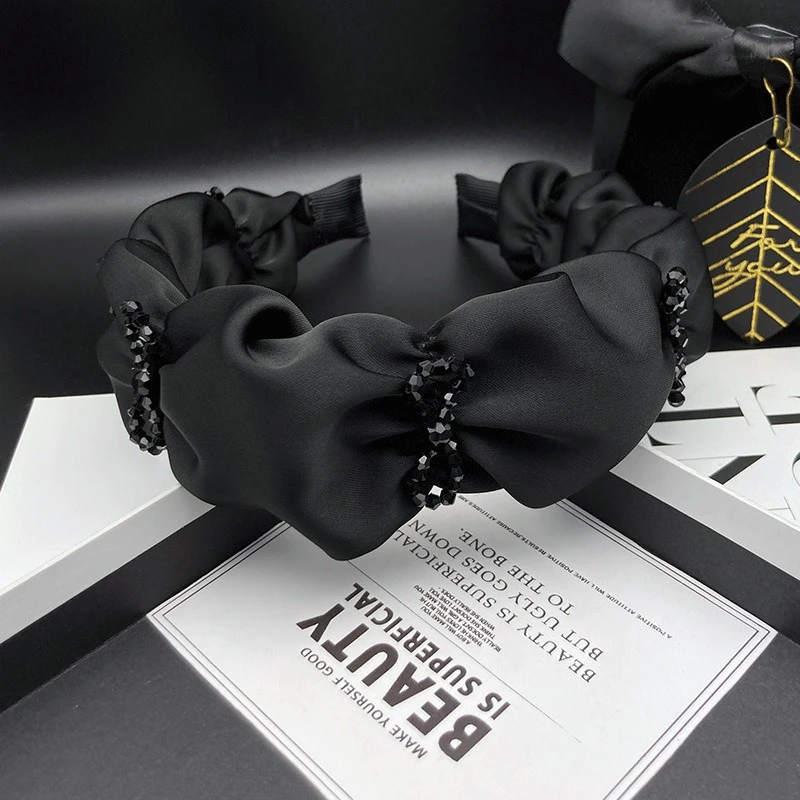 阿吉豆同款发箍复古法式轻奢感黑晶石网红缎面宽边高颅顶显脸小