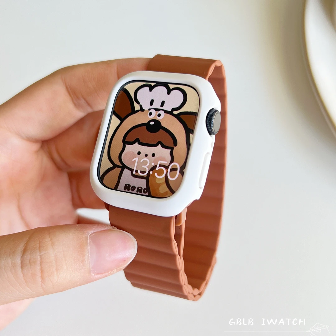 适用Apple苹果手表7代硅胶磁吸回环表带配PC壳iWatch86se5432百搭
