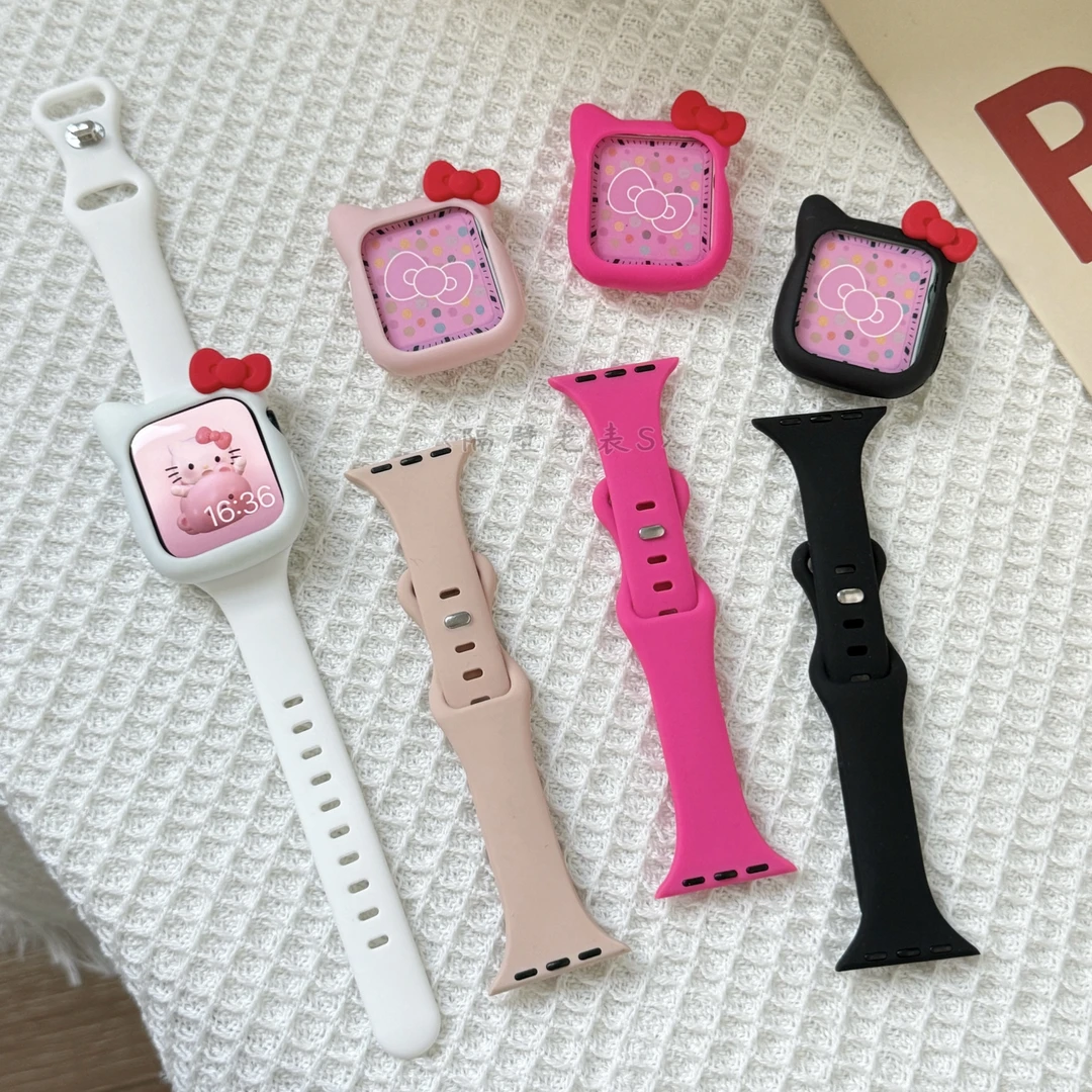 适用苹果Apple Watch手表可爱卡通KT软壳配细硅胶表带iwatch987SE