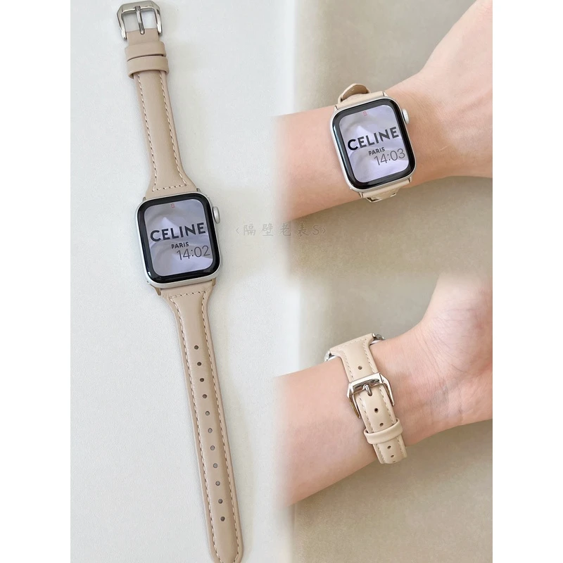 适用苹果手表带ApplewatchS10真皮小蛮腰细98/SE/Ultra简约百搭女