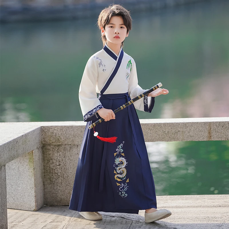 SL3099汉服男童马面裙古风儿童套装新款男宝中国风唐装古装国学服