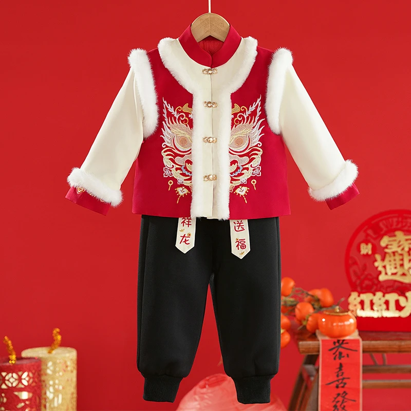 SL3026拜年服男童汉服秋冬过年喜庆衣服儿童唐装国风新年装冬款