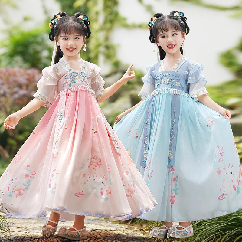 SL2327女童古风超仙汉服夏女孩春秋2023新款唐装儿童夏款裙子古装