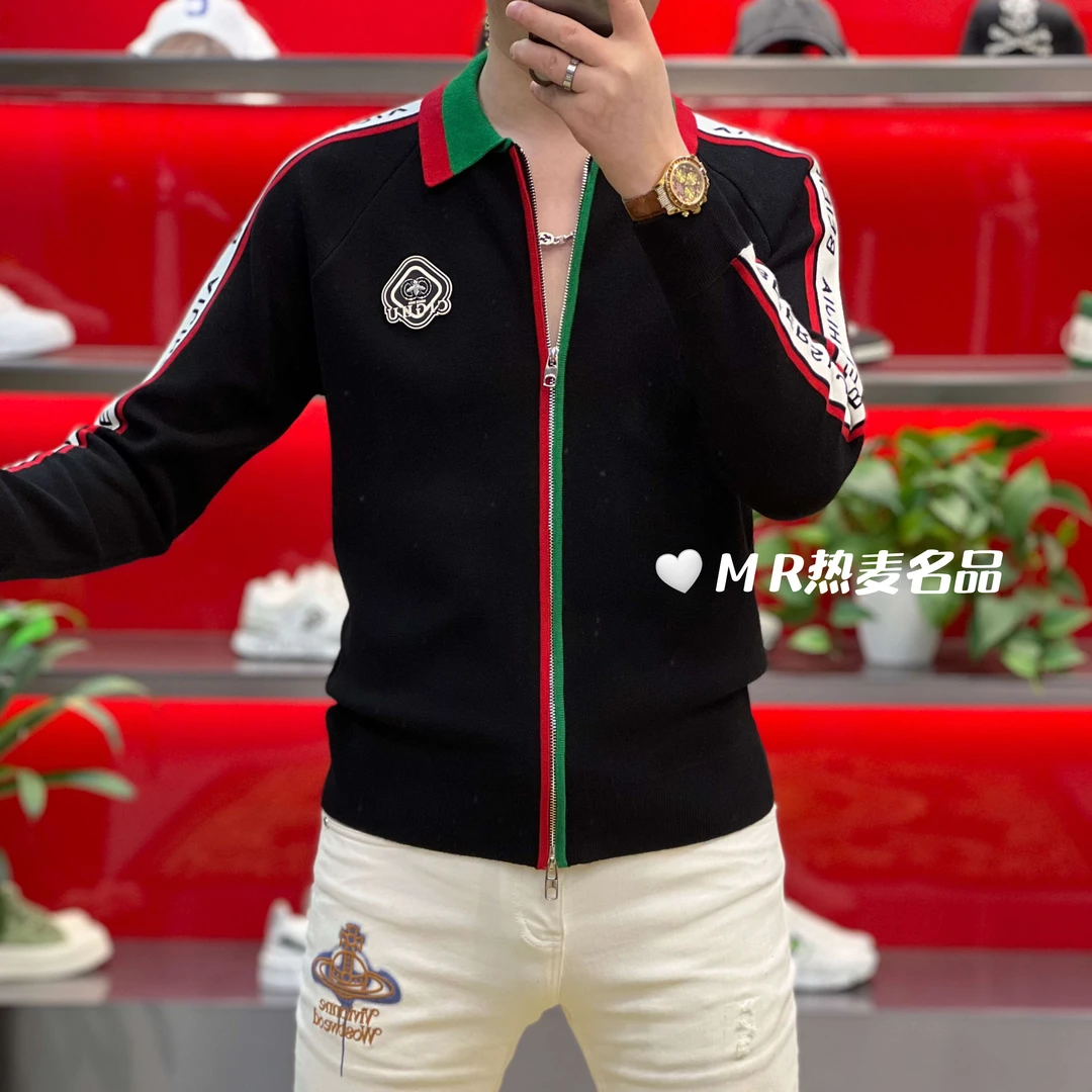 【格朗甄选】2024新款秋冬双开拉链拼色款男士修身弹力翻领毛衫2415