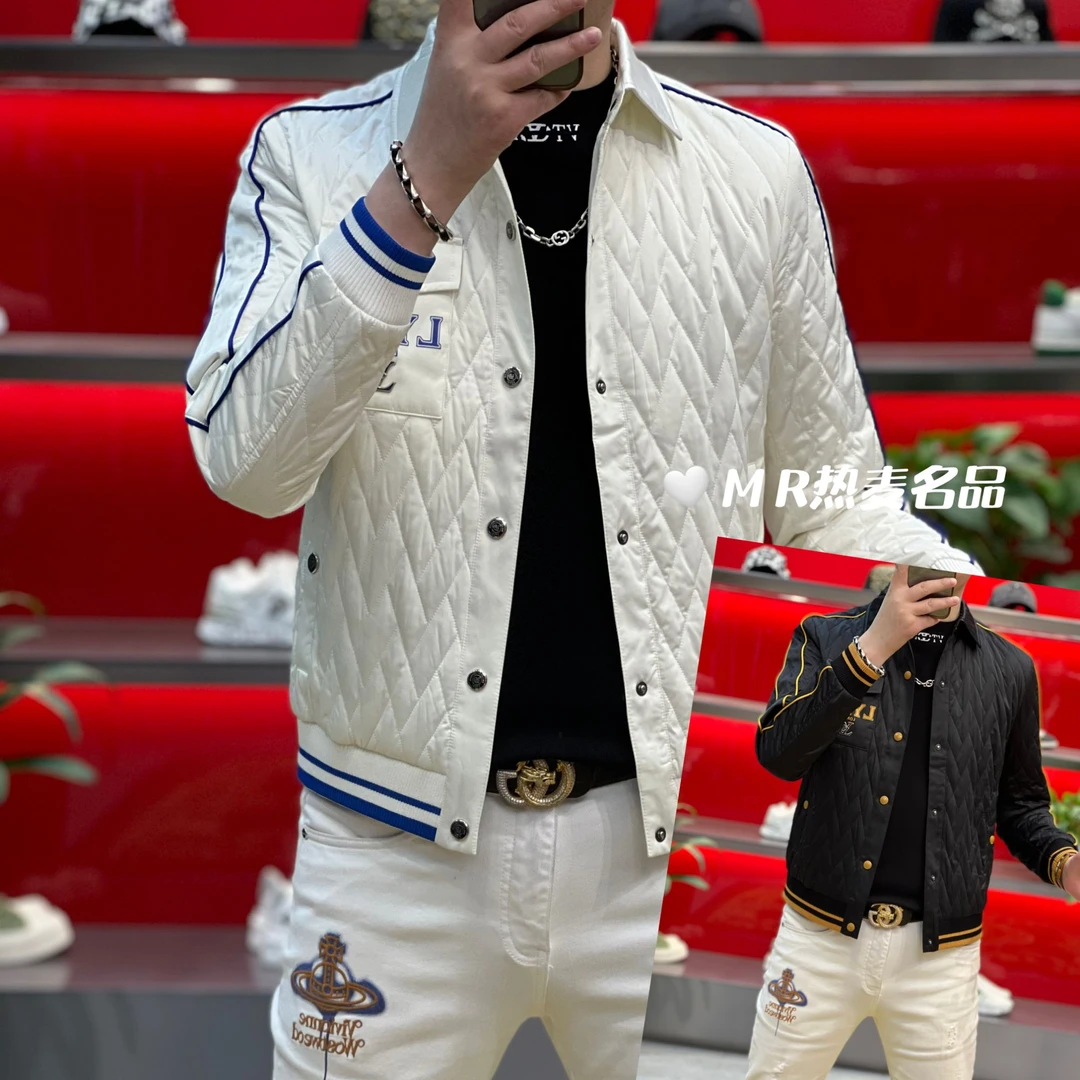 【格朗甄选】2024新款秋冬织带个性款男士修身时尚长袖夹克加棉外套
