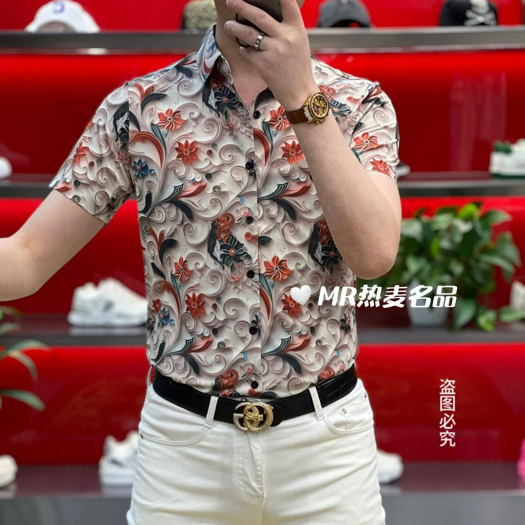 【格朗甄选】2024新款夏季立体浮雕印花工艺 男士时尚短袖衬衫99565