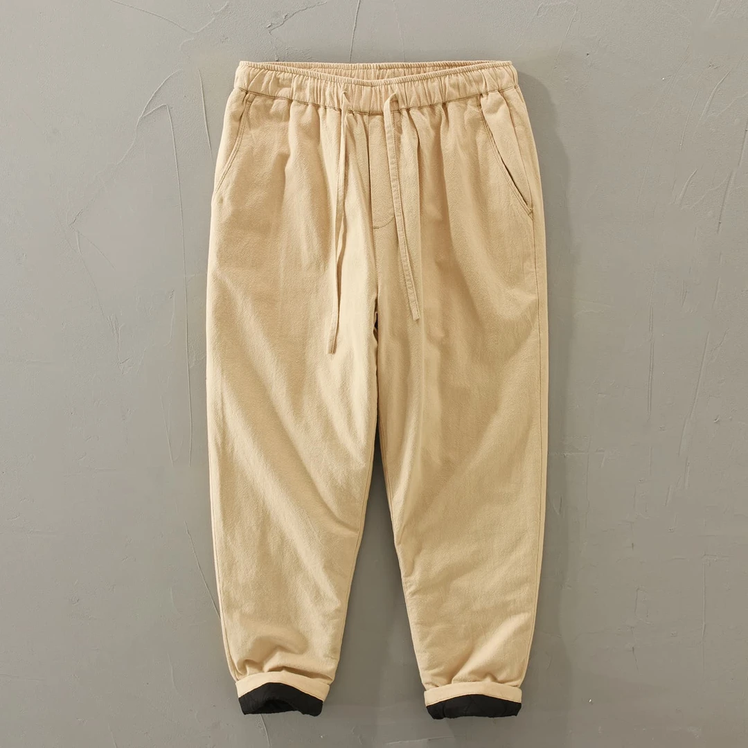 男士休闲棉裤百搭复古宽松纯色松紧腰冬季保暖休闲裤