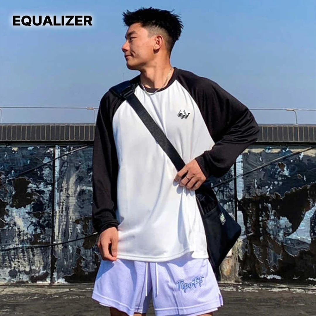 EQUALIZER草牌运动长袖T恤男插肩袖撞色篮球训练长袖投篮服跑步潮
