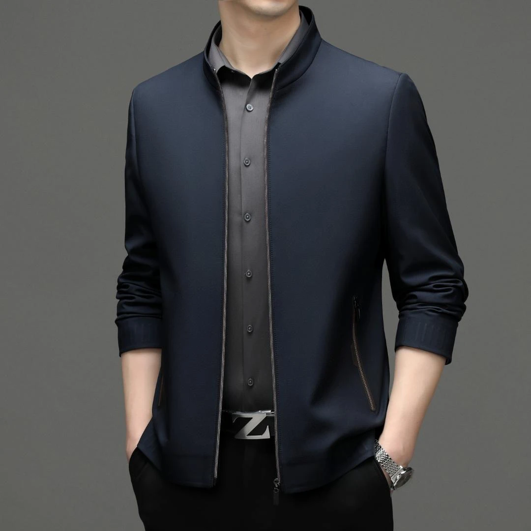 春秋季男士薄款商务休闲立领宽松大码中年男百搭行政夹克爸爸外套