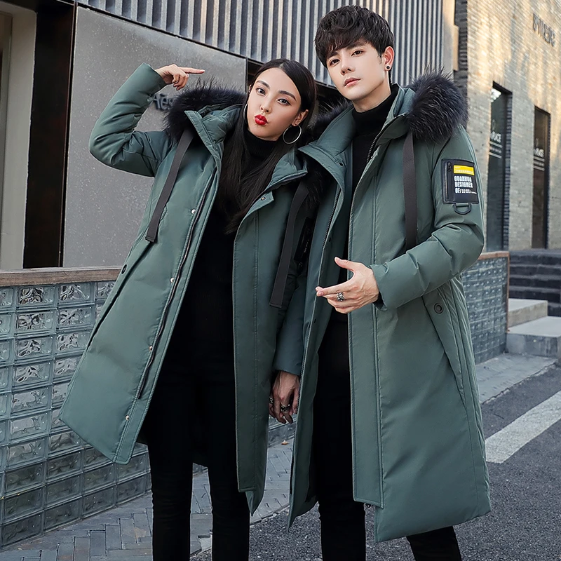 冬季新款羽绒服男长款过膝男女同款加厚冬装时尚韩版情侣修身外套