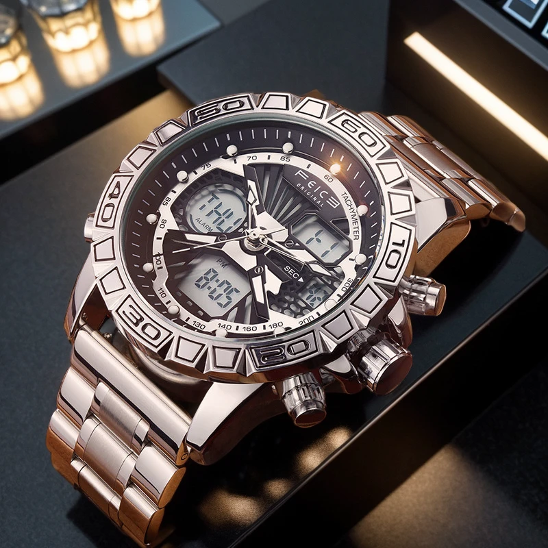 【2025新款】飞克多功能手表双显潮男士表高档黑武士腕表夜光防水