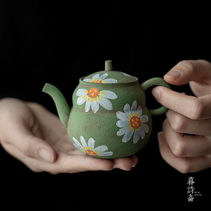 暮诗斋老岩泥手绘向日葵陶瓷小茶壶清新文艺茶壶功夫茶具泡茶壶