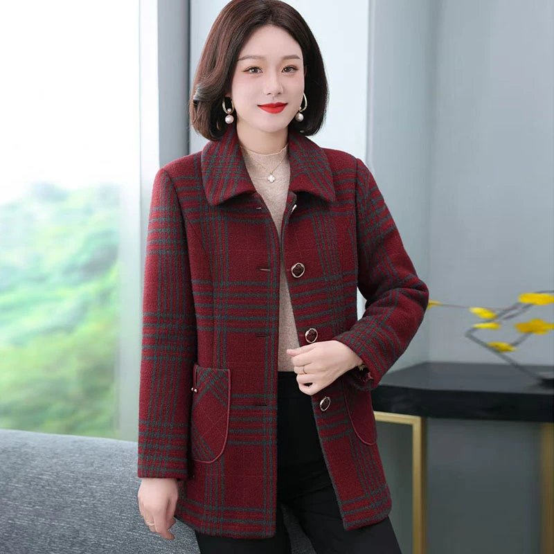中老年女装秋冬外套时尚毛呢上衣大码妈妈装冬季夹棉加厚呢子大衣