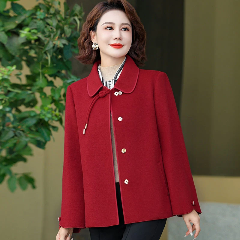 中年妈妈春秋外套高贵夫人时尚双面呢上衣中老年女秋装短款呢子衣