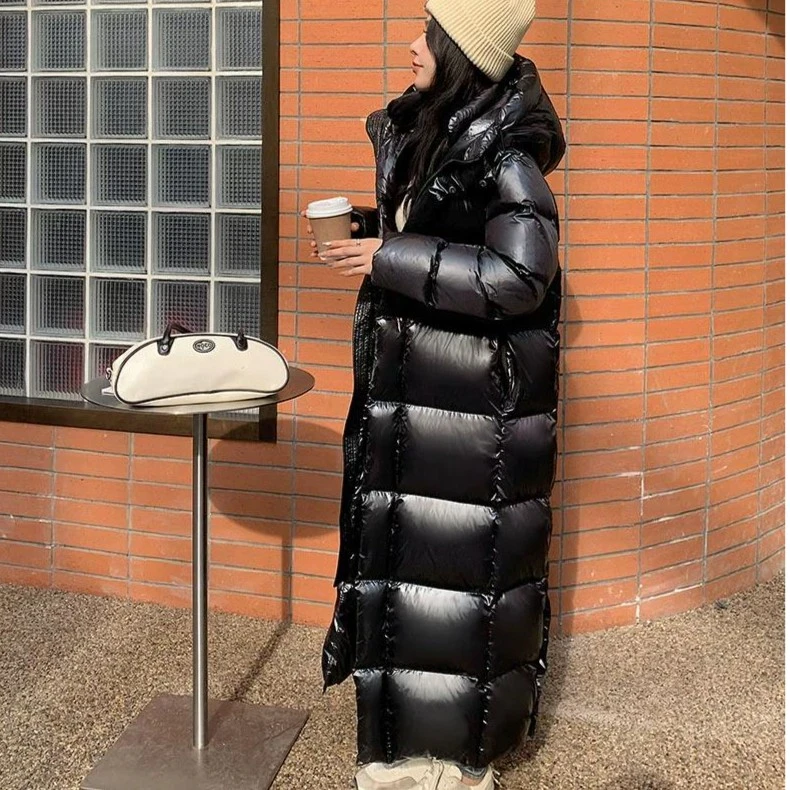 90白鸭绒女士保暖秋冬中长款潮流韩版黑色加厚过膝脚腕羽绒服百搭