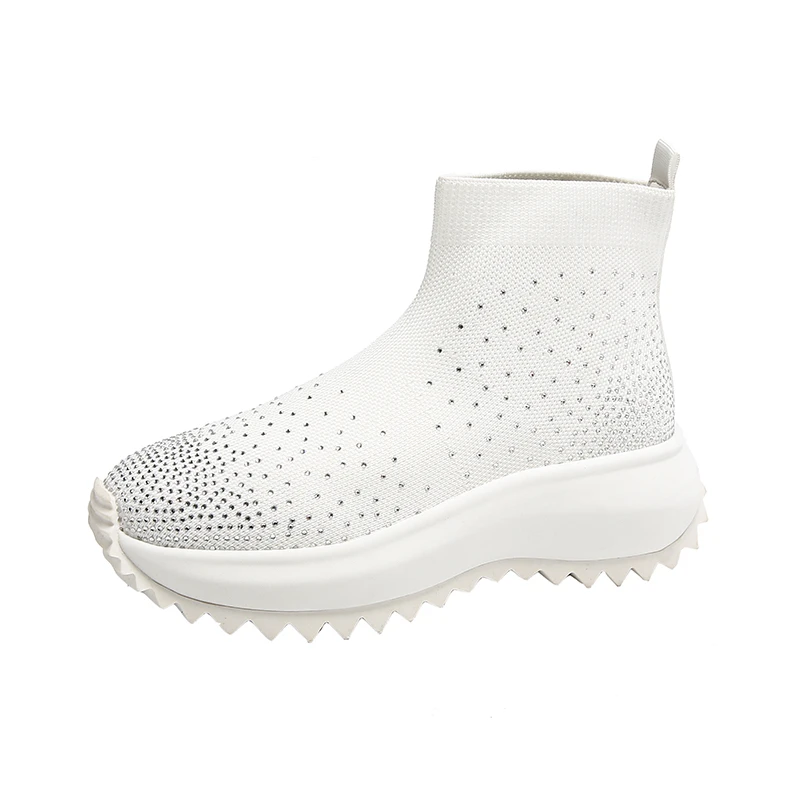 烫钻马丁靴女厚底增高显瘦袜靴2024新款夏季薄款透气弹力瘦瘦短靴