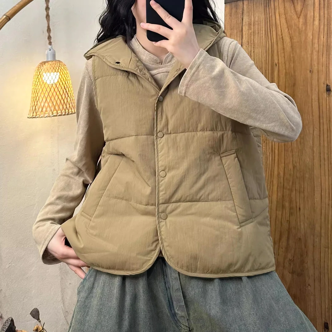 【半奏】孤品 秋季新款 运动风连帽夹棉暗扣马甲女