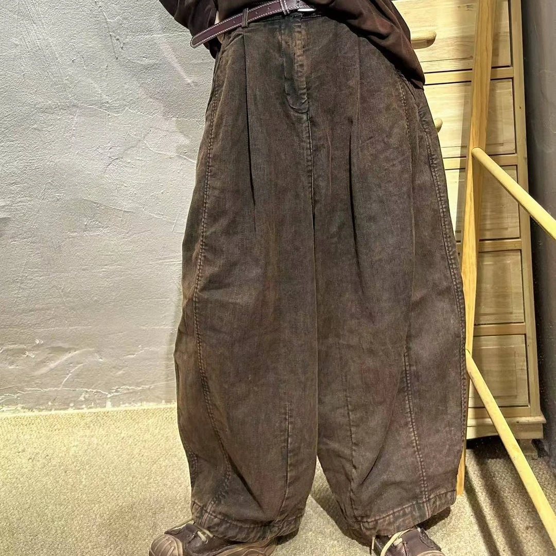 【半奏】冬季新款 炒色做旧双层棉质牛仔裤腰围74-108臀围136裤长94