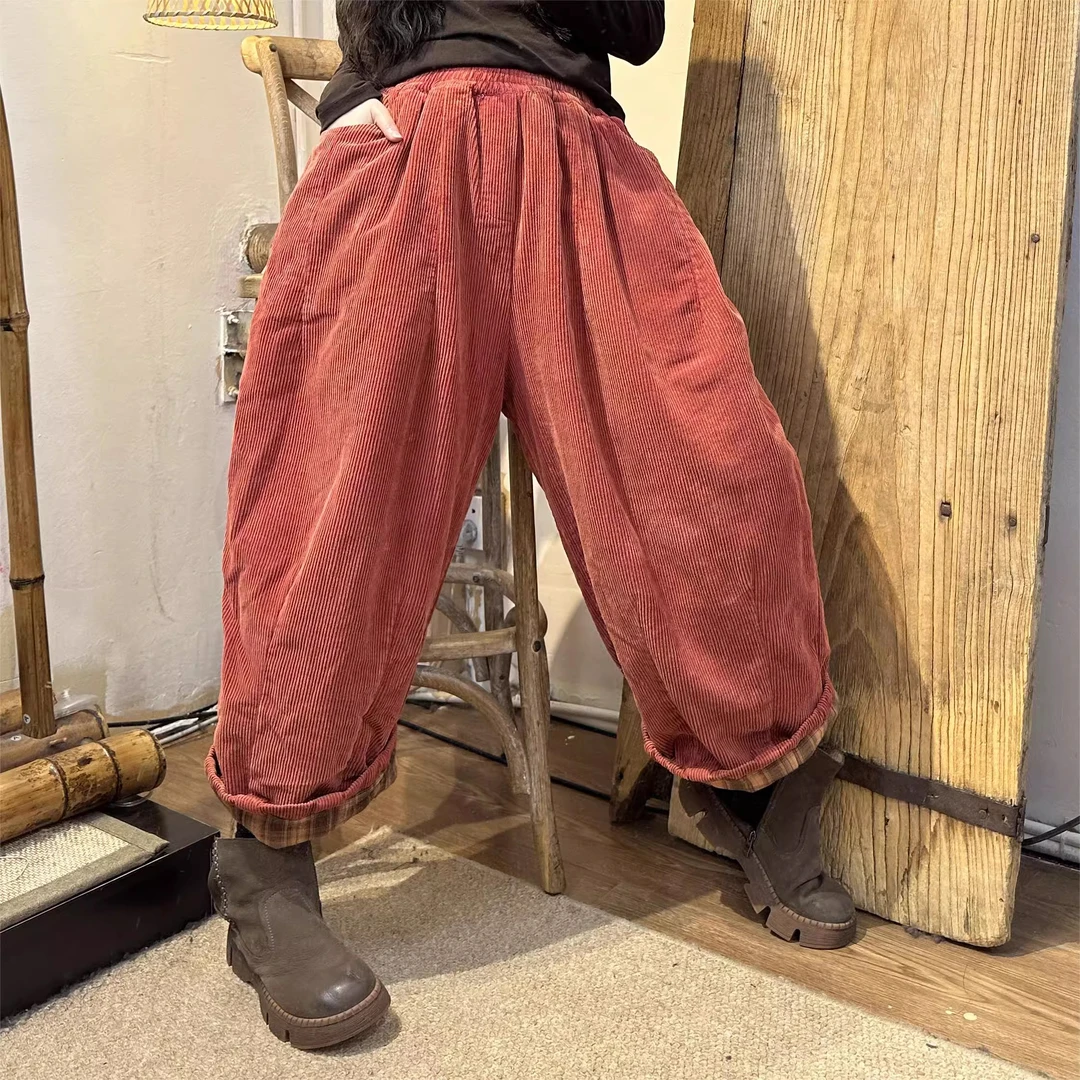 冬季新款夹棉灯芯绒简约通勤风休闲裤长度87臀围140腰围118