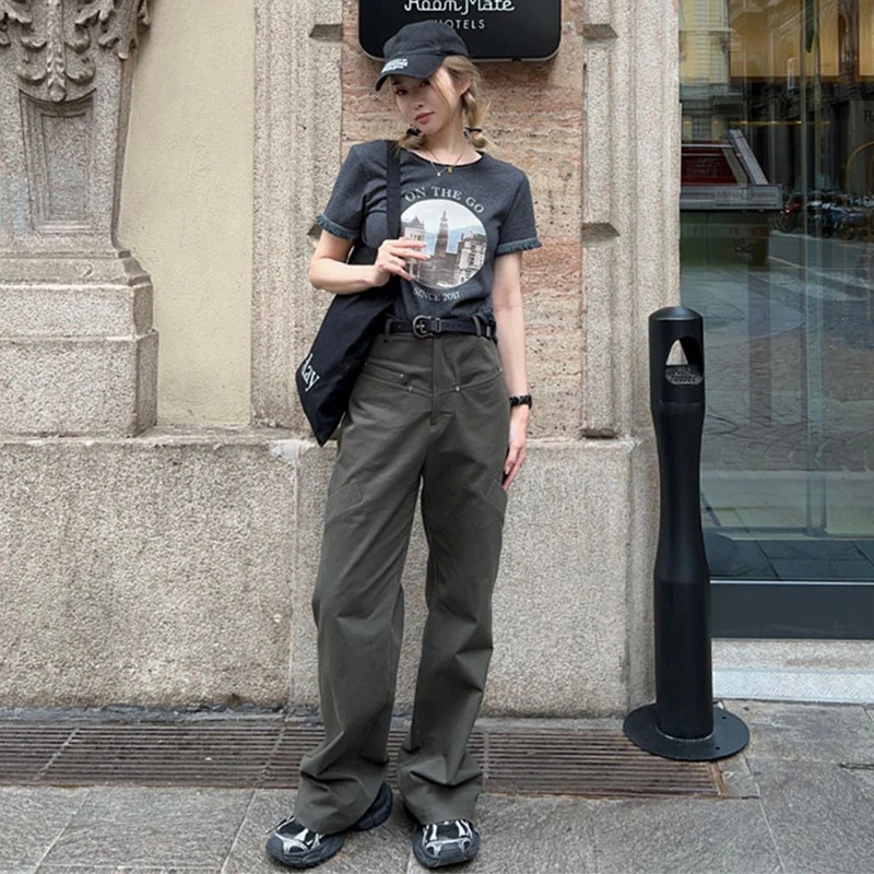 美式工装裤女显瘦宽松高腰拖地裤直筒休闲裤阔腿裤子