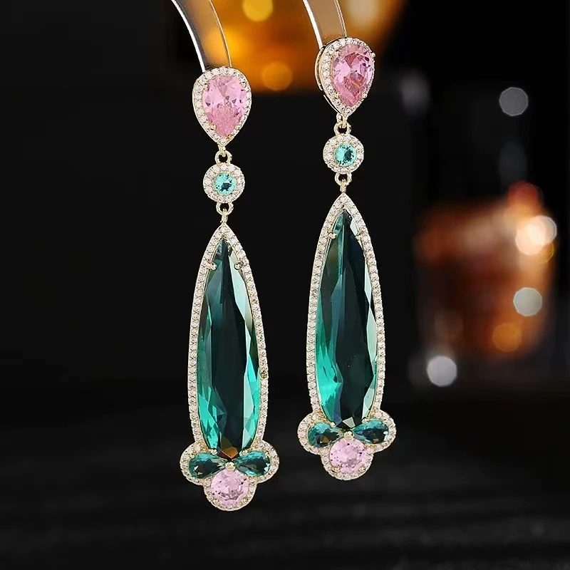 铜合金合成锆石耳饰 174夸张大气高级重工水滴耳环
