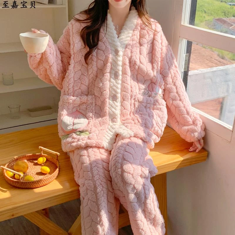 FAV MARTHA月子服冬季12月份产后加厚加绒珊瑚绒大码孕妇睡衣可调