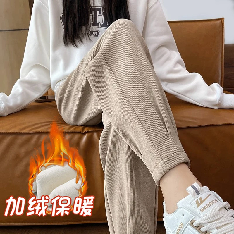 肖晓笑孕妇裤加绒灯芯绒长裤子孕期休闲显瘦直筒小脚裤烟管萝卜裤