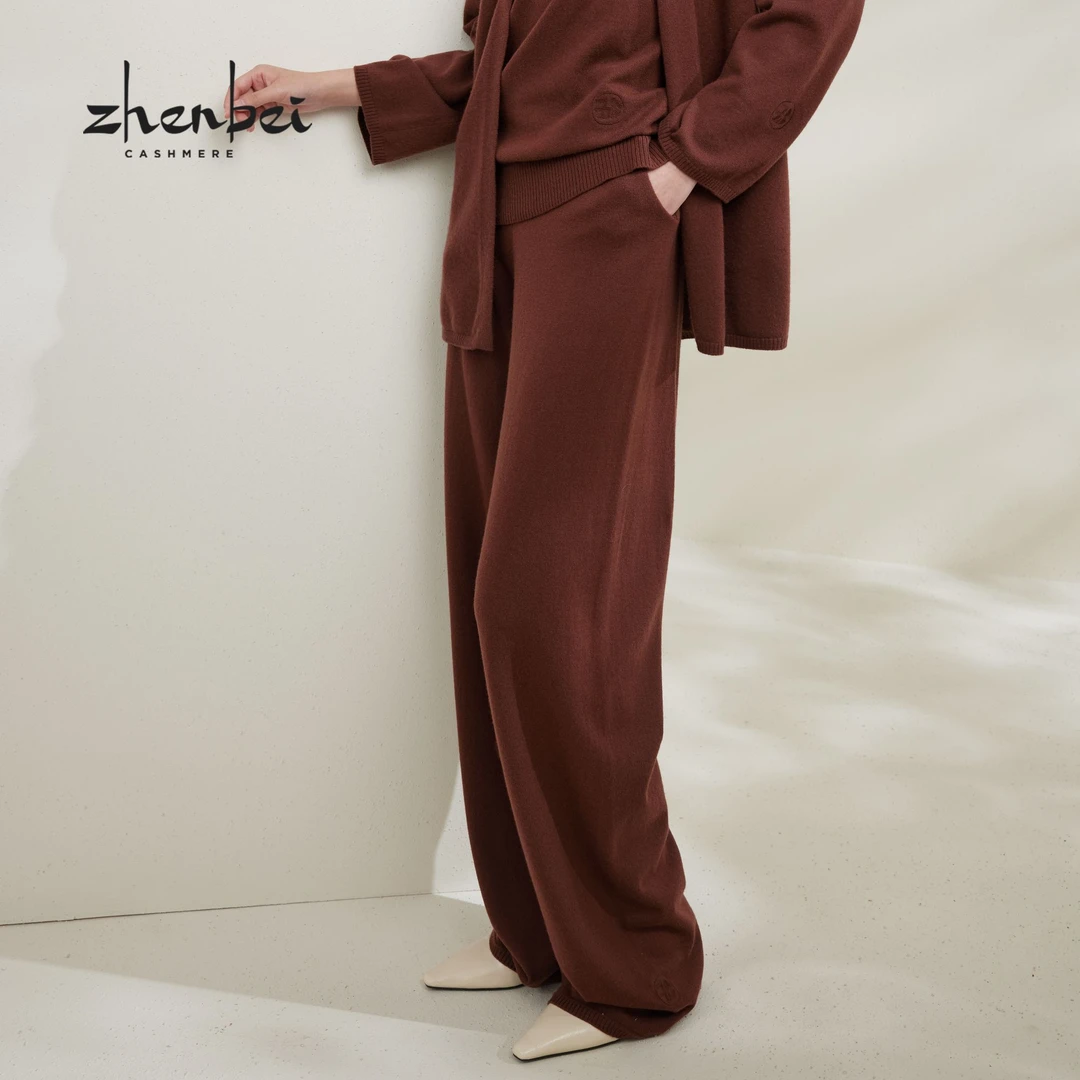 ZB/珍贝新品可机洗羊绒直筒绣标女裤/H91002