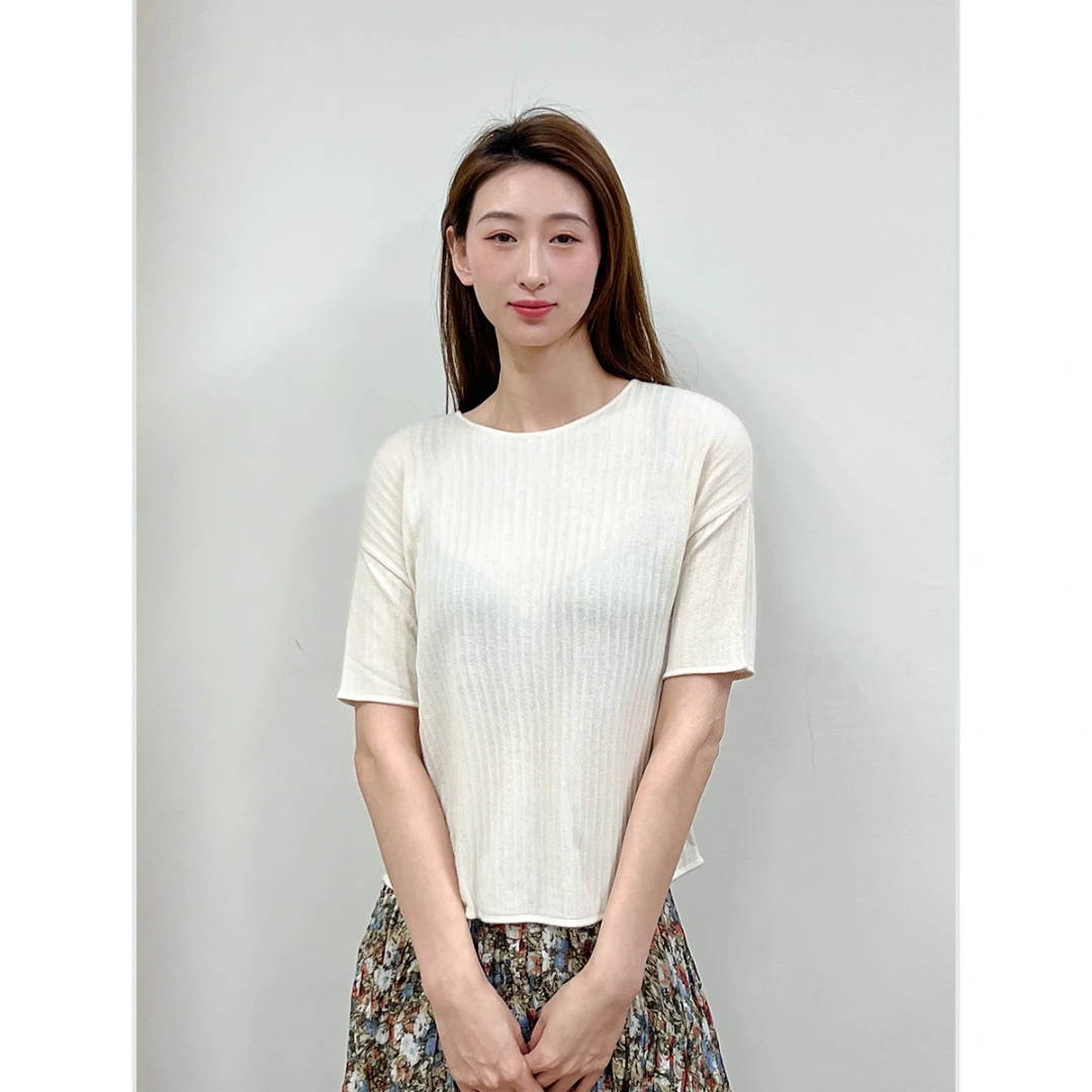 ZB/珍贝套头简约夏季百搭显瘦丝绒圆领妈妈装女短袖/H32013