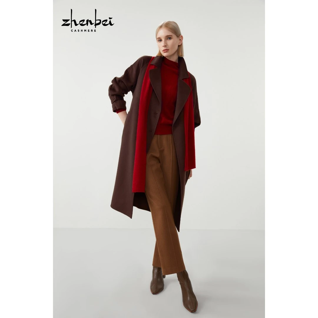 ZB/珍贝秋冬款山羊绒双面呢中长款外套时尚/99273