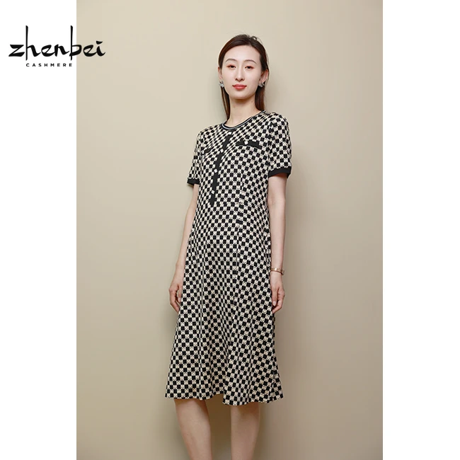 ZB/珍贝春夏新款复古气质时尚显瘦圆领连衣裙/45609